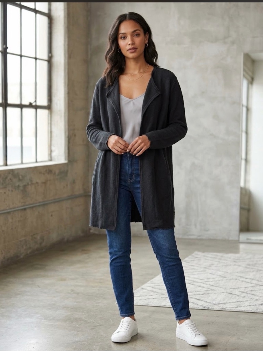 J. Crew Juliette Cotton Collarless Sweater Blazer Black Minimalist Small.